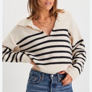 Cider Black and Cream Striped Cowl Neck Sweater